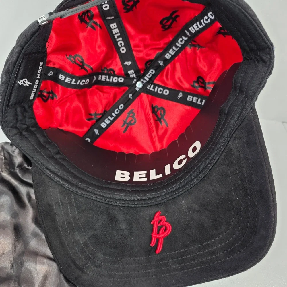 Belico Hats Rico Muerto Black Red Rhinestone Snapback‎ Hat with Dust Bag